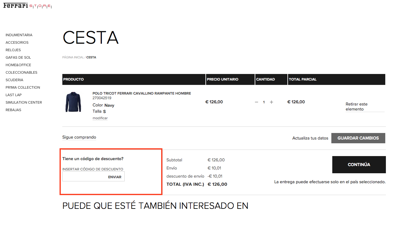 codigo de descuento nike store
