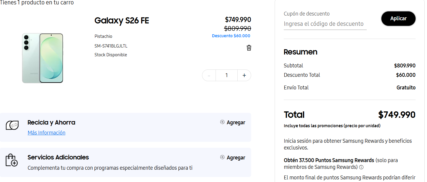 Descuento Cupón de descuento Samsung Chile